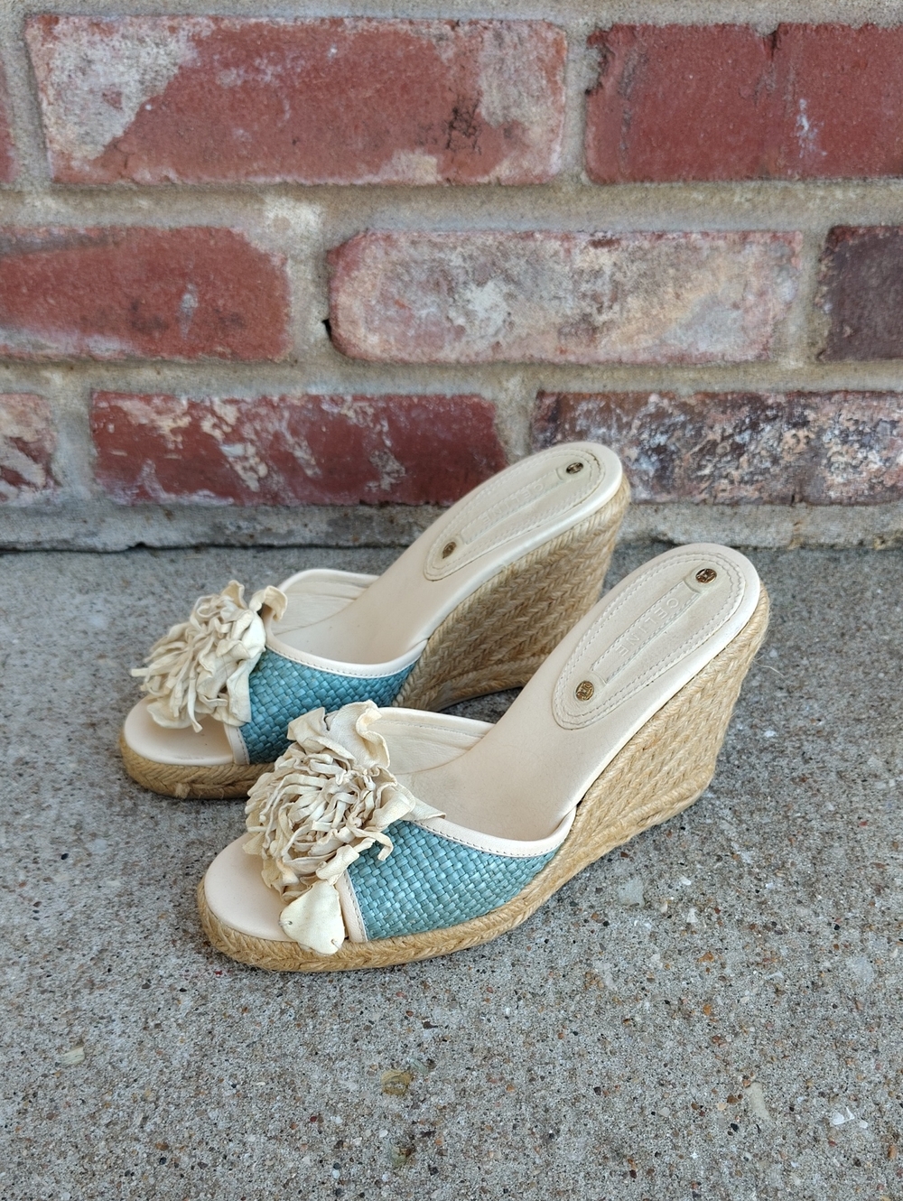 Vintage Celine Espadrille Floral Woven Leather Wedge Sandals Size 36 Coquette